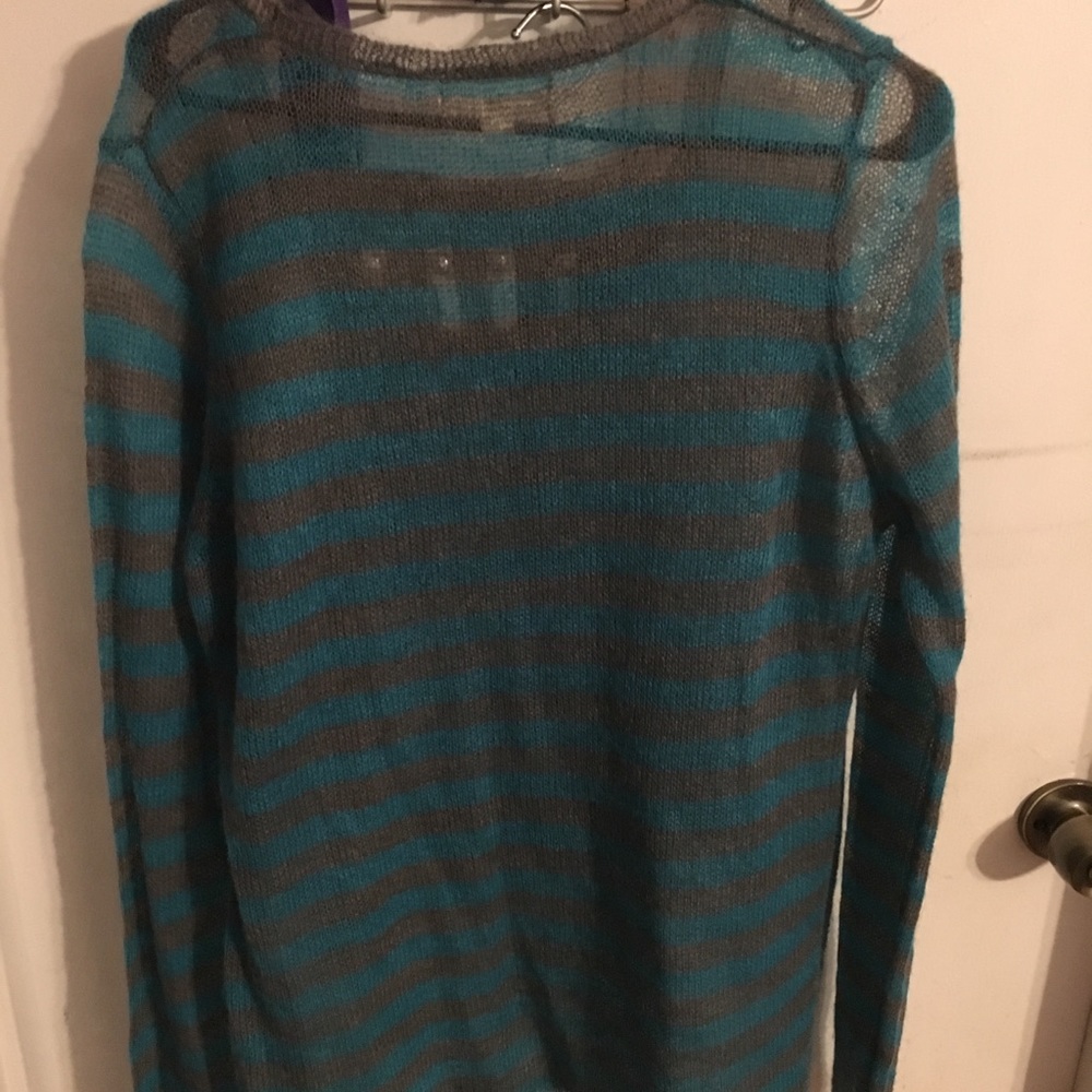 Turquoise and gray striped shirt